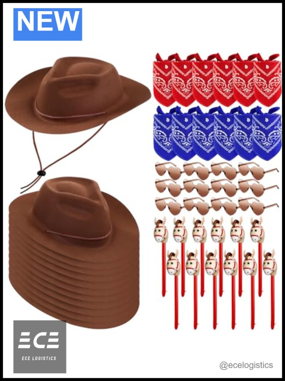 Kids Cowboy Hat Set 48 Pcs Bandanas Stick Horses Costume Party